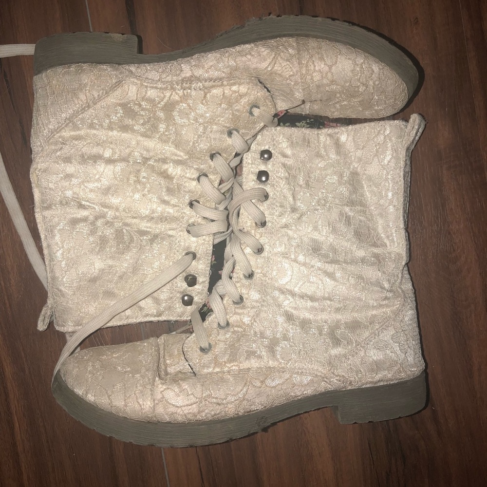 Boots (Cream/white colored, floral interior)